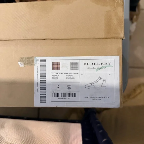 Burberry White and Tan High-Top Sneakers - Picture 6 of 6